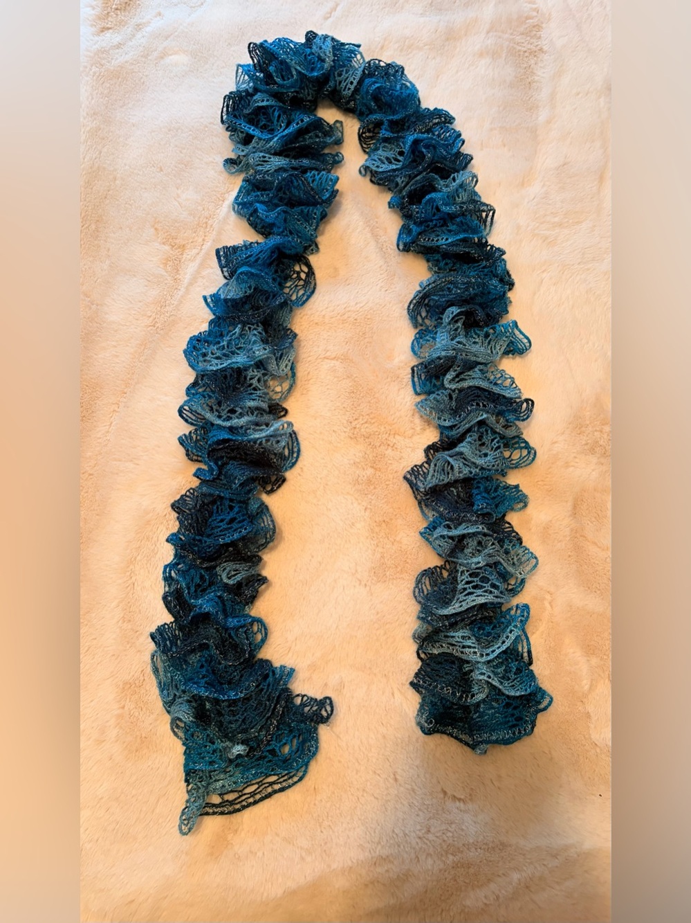 Blue Teal Black Ruffle Knit Crochet Fashion Scarf Y2K Boho